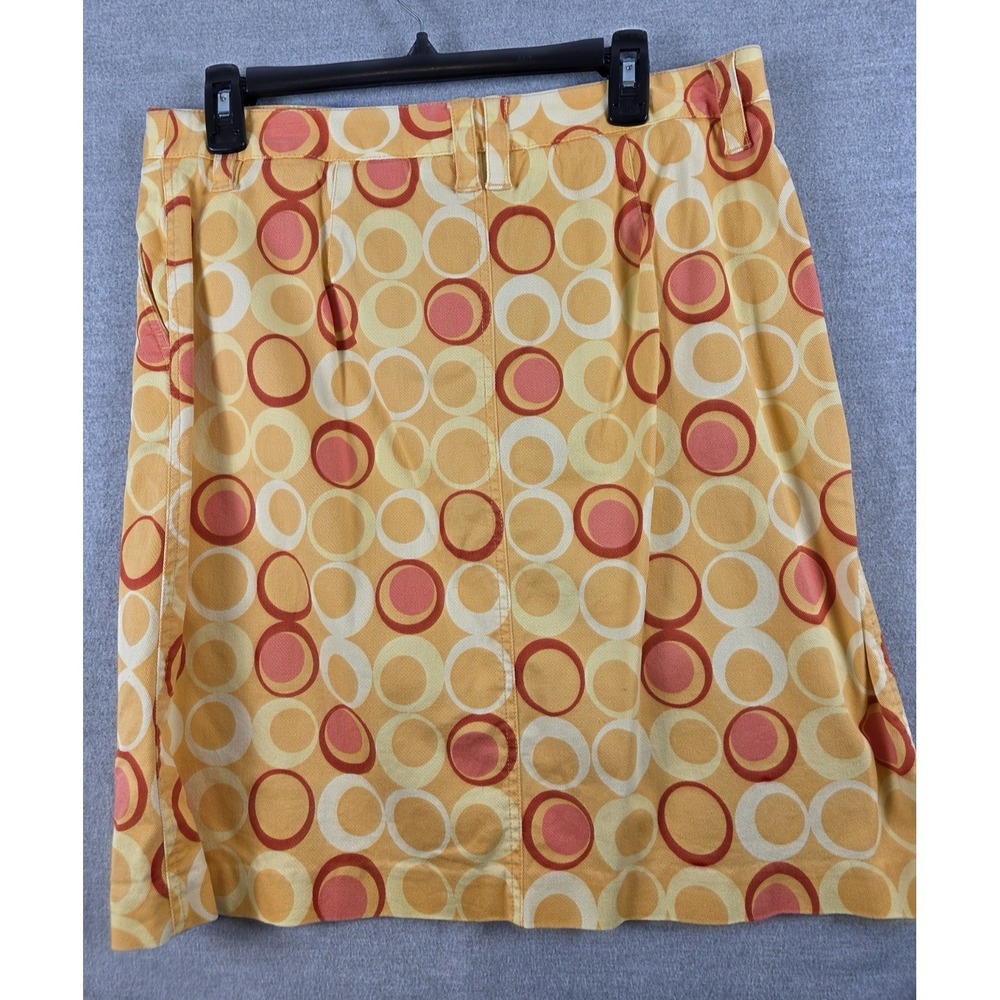 TALBOTS 14 RETRO Skirt ORANGE Circles Boho Mini Stretch Active Preppy Coastal